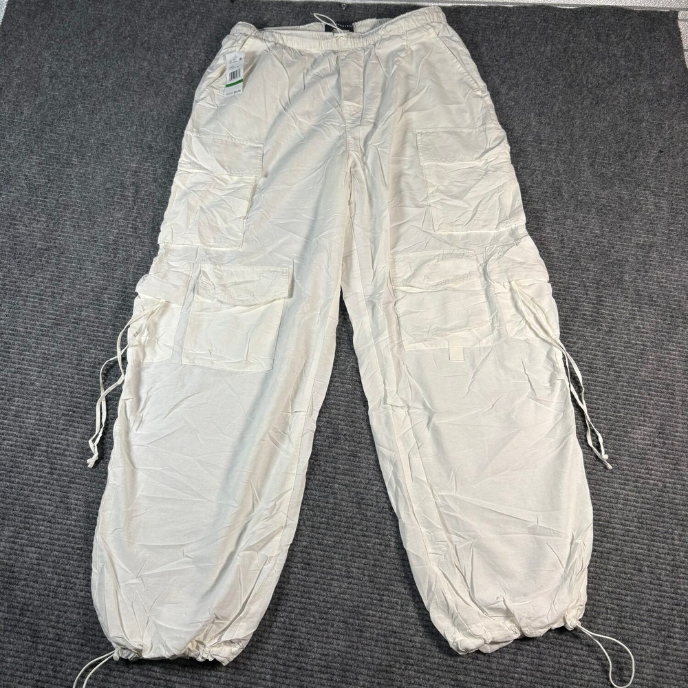 Aeropostale Parachute Cargo Pant Womens L White NEW Non Stretch Baggy Bungee